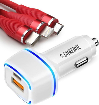 Chaebol 38 W Qualcomm 3.0 Turbo Car Charger(White, Red, With USB Cable)