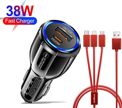 UniBoss 20 W Qualcomm Certified Turbo Car Charger(Black, With USB Cable)