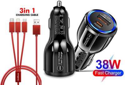 UniBoss 20 W Qualcomm Certified Turbo Car Charger(Black, With USB Cable)