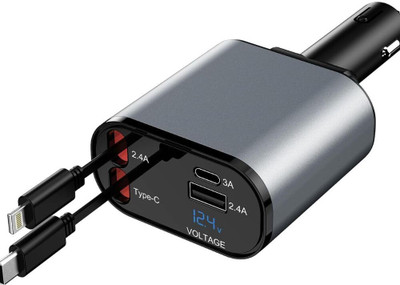 D2N 120 Amp Qualcomm 3.0 Turbo Car Charger(Black, With USB Cable)