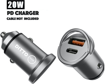 Ditto Hub 20 W Turbo Car Charger(Grey)