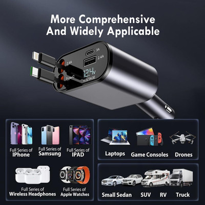 VYNEX 3 Amp Qualcomm Certified Turbo Car Charger(Black, With USB Cable)