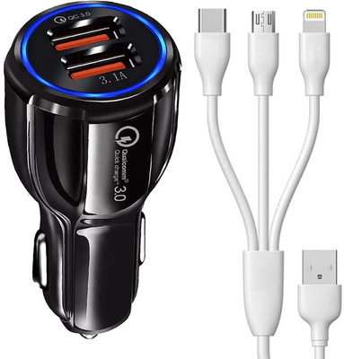 Chias 12 W Qualcomm 3.0 Turbo Car Charger(Black, With USB Cable)