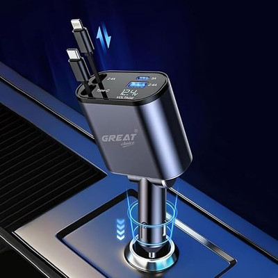 WEFLY 120 W Turbo Car Charger(Grey, With USB Cable)