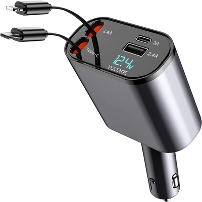 En ligne 120 W Turbo Car Charger(Grey, With USB Cable)