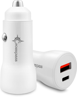 CROMPASS 38 W Qualcomm 3.0 Turbo Car Charger(White, With USB Cable)