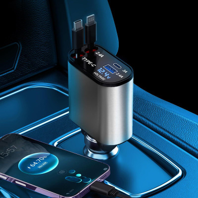 RGV 120 W Qualcomm Certified Turbo Car Charger(Grey, With USB Cable)
