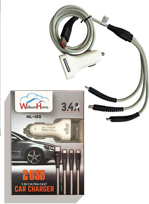 WolkomHome 17 W Turbo Car Charger(White, With USB Cable)