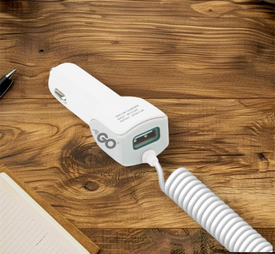 go quick 3.4 Amp Qualcomm Certified Turbo Car Charger(White, With USB Cable)
