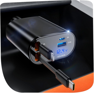 JIWAKI 4.8 Amp Qualcomm Certified Turbo Car Charger(Black, With USB Cable)