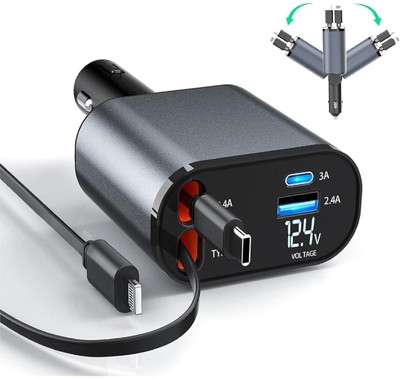 JIWAKI 4.8 Amp Qualcomm Certified Turbo Car Charger(Black, With USB Cable)