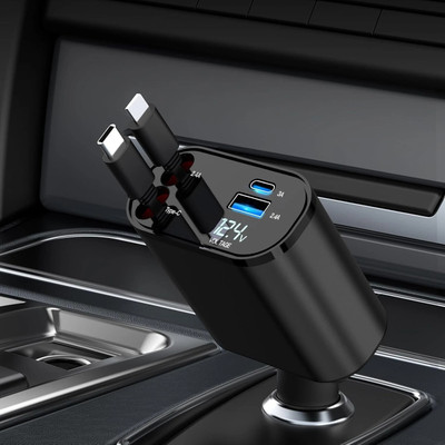 FLAMPER 120 W Qualcomm Certified Turbo Car Charger(Grey, With USB Cable)