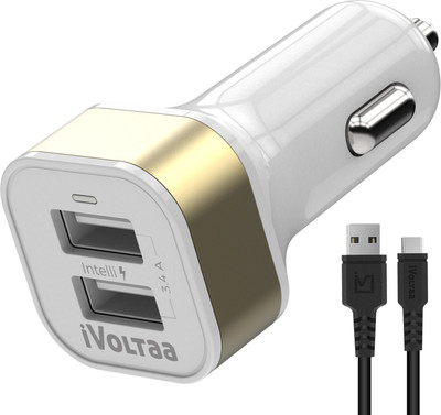 iVoltaa 40.8 W Turbo Car Charger(White, With USB Cable)