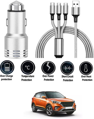 AYW 24 W Turbo Car Charger(Black, Silver, With USB Cable)