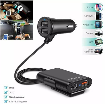 X88 Pro 6 Amp Qualcomm Certified Turbo Car Charger(Black, With USB Cable)