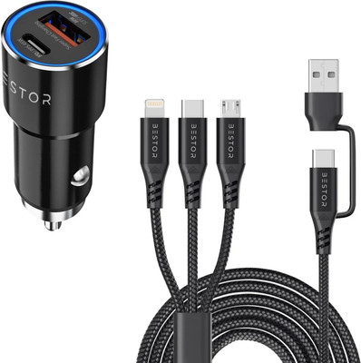 Bestor 125 W Qualcomm 3.0 Turbo Car Charger(Black, With USB Cable)