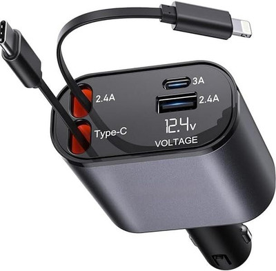 RHONNIUM 3 Amp Turbo Car Charger(Black, With USB Cable)