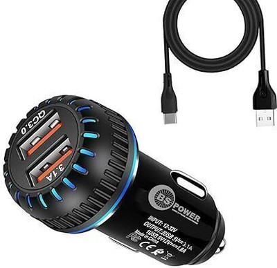 bs power 3.1 Amp Turbo Car Charger(Black, With USB Cable)