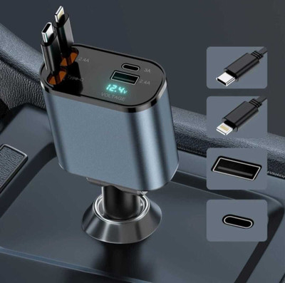 FastiQ 120 W Qualcomm Certified Turbo Car Charger(Silver, With USB Cable)