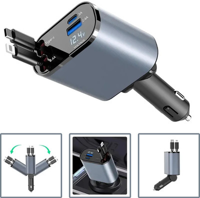 MOOZMOB 4in1 Car Charger with USB Port for iPhone and Type C Mobile Fast Charging Car USB Car Charger USB Charger(blue,black)