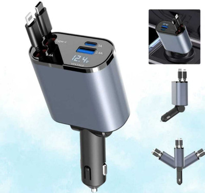TRIESHO 100 W Qualcomm Certified Turbo Car Charger(Grey, With USB Cable)