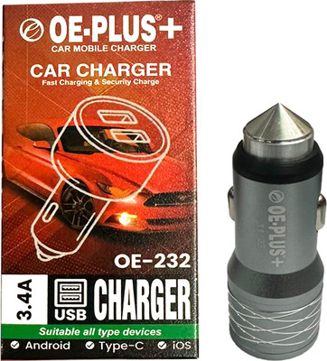 OE-PLUS 3.4 Amp Turbo Car Charger(Black, With USB Cable)