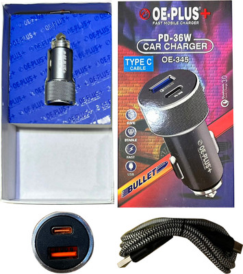OE-PLUS 36 W Turbo Car Charger(Black, With USB Cable)