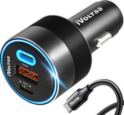iVoltaa 130 W Turbo Car Charger(Black, With USB Cable)