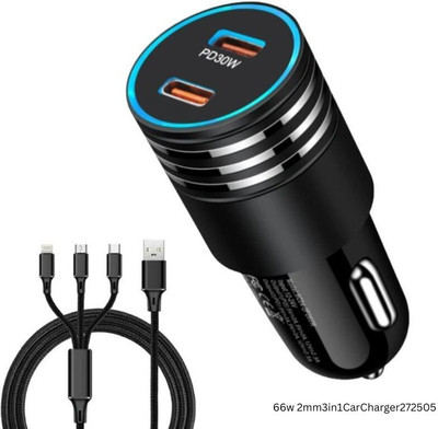 TECKLE 66 W Qualcomm 3.0 Turbo Car Charger(Multicolor, With USB Cable)