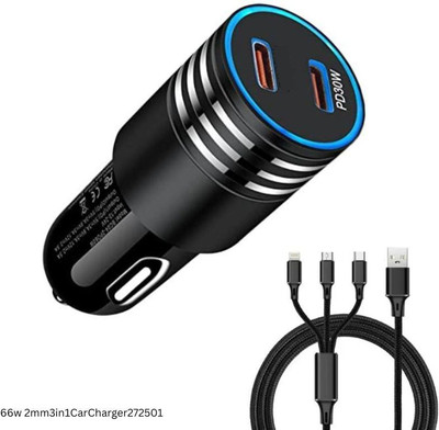 TECKLE 66 W Qualcomm 3.0 Turbo Car Charger(Black, With USB Cable)
