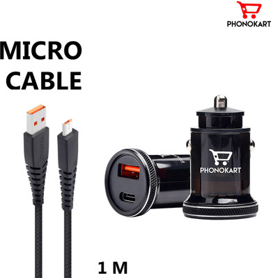 PHONOKART 48 W Qualcomm Certified Turbo Car Charger(Black, With USB Cable)