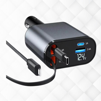 BITWEAVE 120 W Qualcomm Certified Turbo Car Charger(Grey, With USB Cable)
