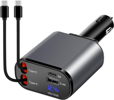 RHONNIUM 3 Amp Turbo Car Charger(Black, With USB Cable)