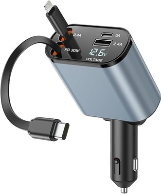 Rhtdm 120 W Qualcomm Certified Turbo Car Charger(Grey, With USB Cable)