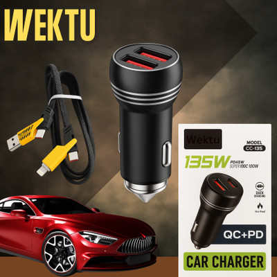 WEKTU 1.67 Amp Car Charger(Black, With USB Cable)
