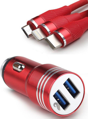 Chaebol 25.5 W Qualcomm 3.0 Turbo Car Charger(Red, With USB Cable)