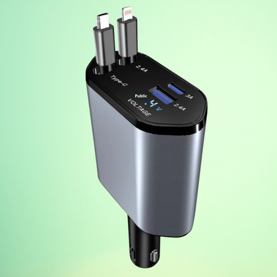 BITWEAVE 120 W Qualcomm Certified Turbo Car Charger(Grey, With USB Cable)
