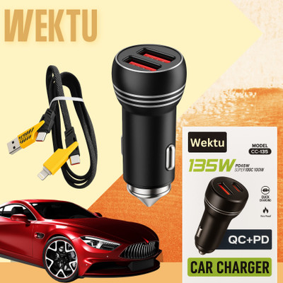 WEKTU 1.67 Amp Car Charger(Black, With USB Cable)