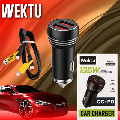 WEKTU 1.67 Amp Car Charger(Black, With USB Cable)