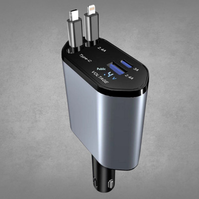BITWEAVE 120 W Qualcomm Certified Turbo Car Charger(Grey, With USB Cable)