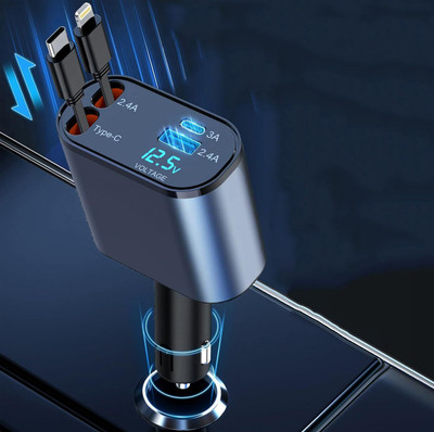 Kizzy 120 W Qualcomm Certified Turbo Car Charger(Black, With USB Cable)