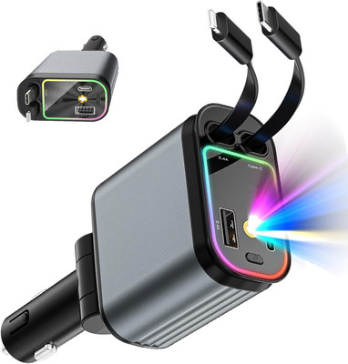RETRACK 3 Amp Turbo Car Charger(Black, With USB Cable)