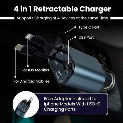 VYNEX 3 Amp Qualcomm Certified Turbo Car Charger(Black, With USB Cable)