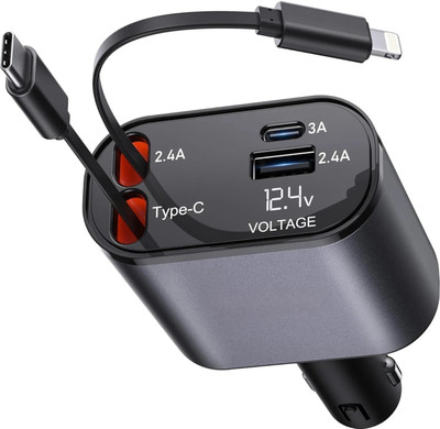 VYNEX 3 Amp Qualcomm Certified Turbo Car Charger(Black, With USB Cable)