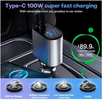 sickle 120 W Turbo Car Charger(Grey, With USB Cable)
