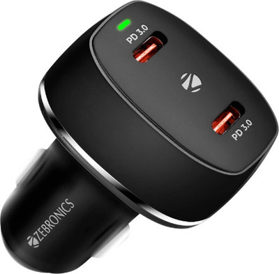 ZEBRONICS 60 W Qualcomm Certified Turbo Car Charger(Black, With USB Cable)