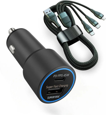 Primate 145 W Qualcomm 3.0 Turbo Car Charger(Black, With USB Cable)