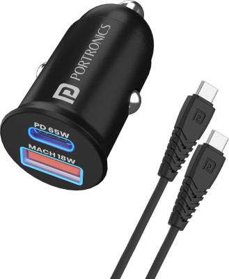 Portronics 65 W Turbo Car Charger(Black, With USB Cable)
