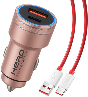 herohighquality 145 W Qualcomm 3.0 Turbo Car Charger(Pink, With USB Cable)