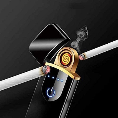 PAPLAJ ENTERPRISES Smart Fingerprint Sensor Smoking Lighter with Indicator Light USB Rechargeable Electric Lighter Pocket Lighter(Black)